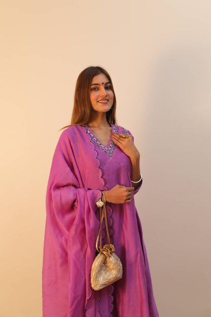 Purple Chanderi Suit Set