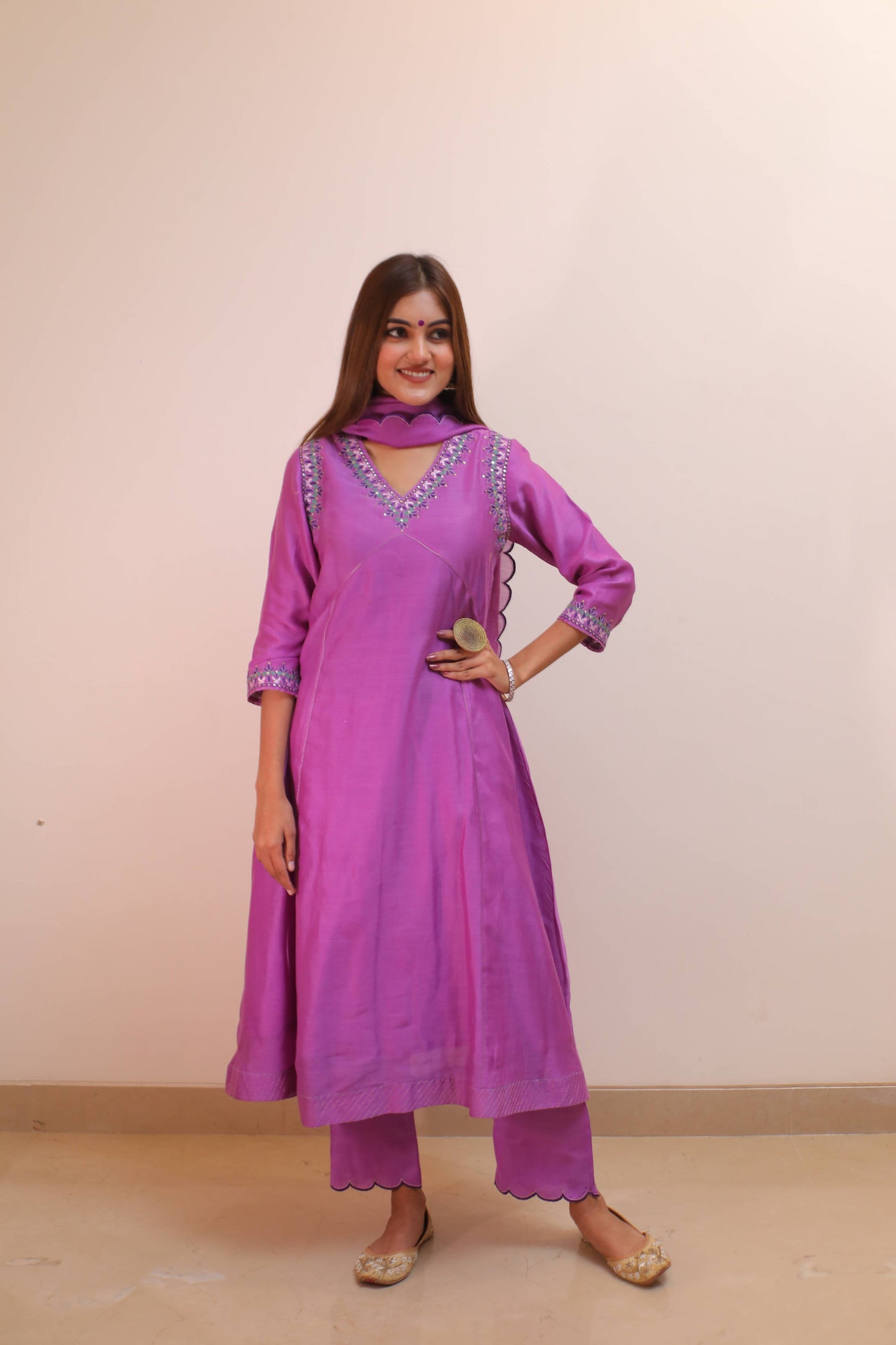 Purple Chanderi Suit Set