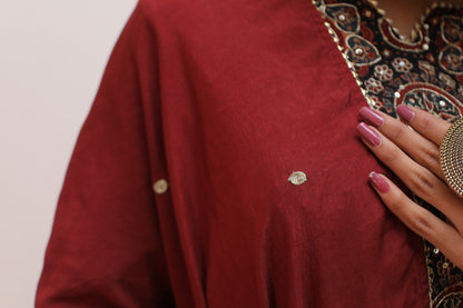 Black Maroon ajrakh print Modal Zari zardozi embellished suit set