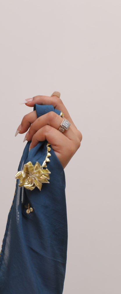 Blue Modal zari sequence embelished suitset