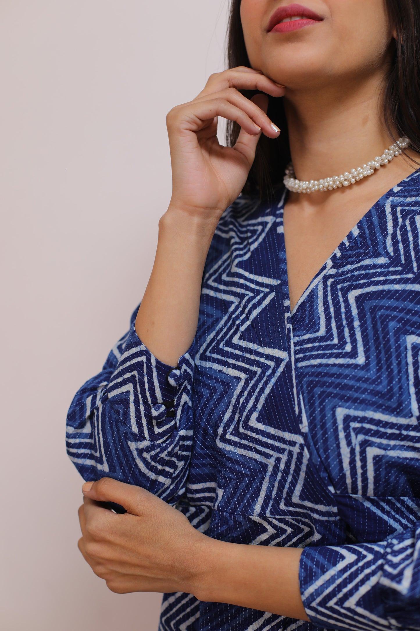 Indigo zigzag Katha Cotton Dress