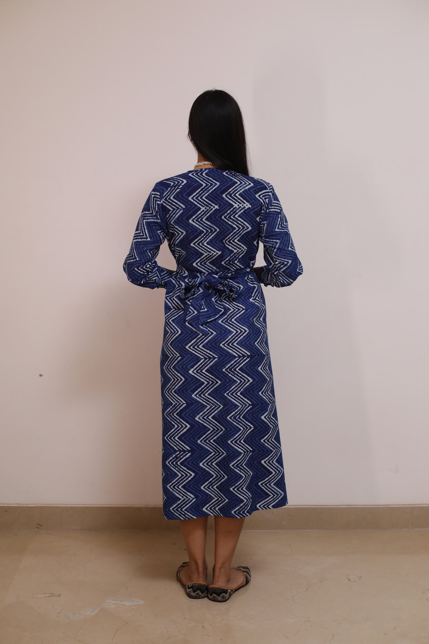 Indigo zigzag Katha Cotton Dress