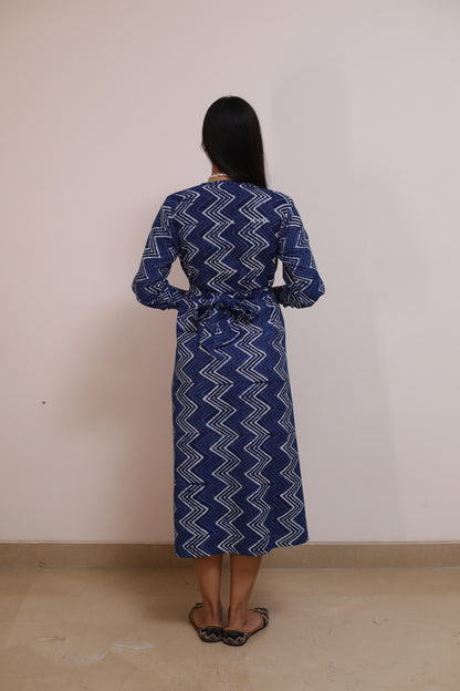 Indigo zigzag Katha Cotton Dress