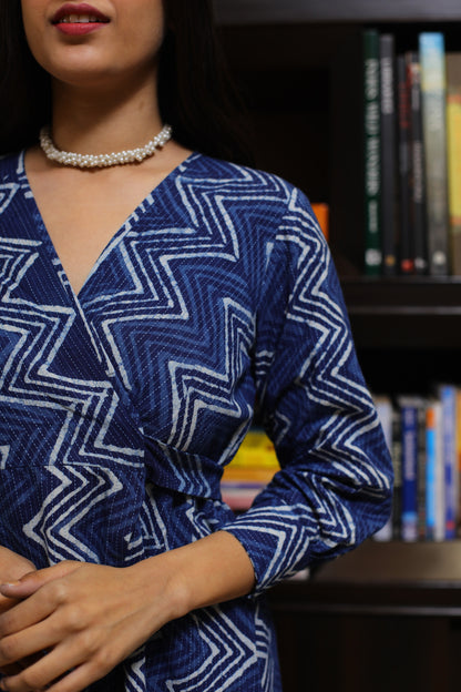 Indigo zigzag Katha Cotton Dress