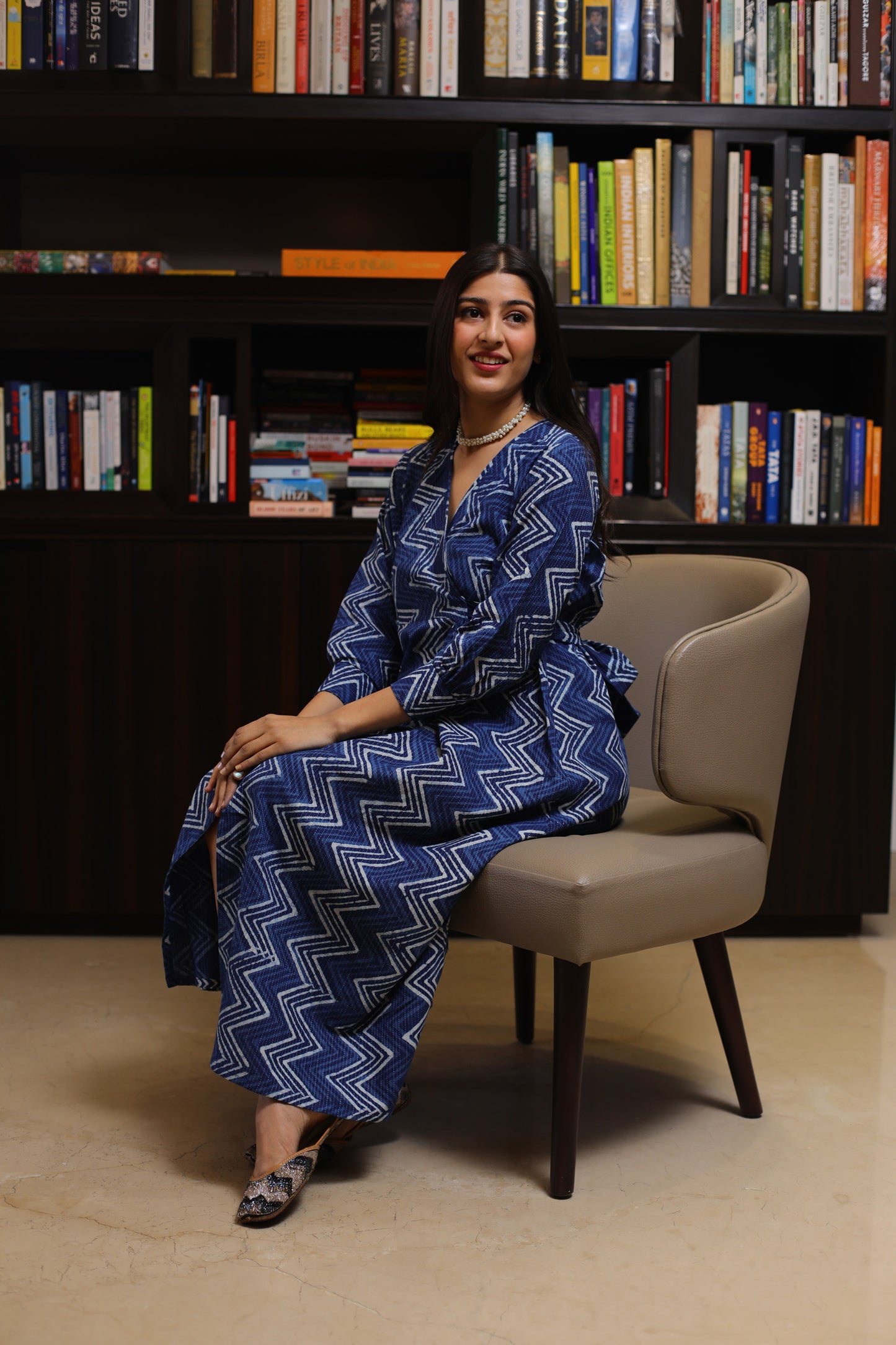 Indigo zigzag Katha Cotton Dress