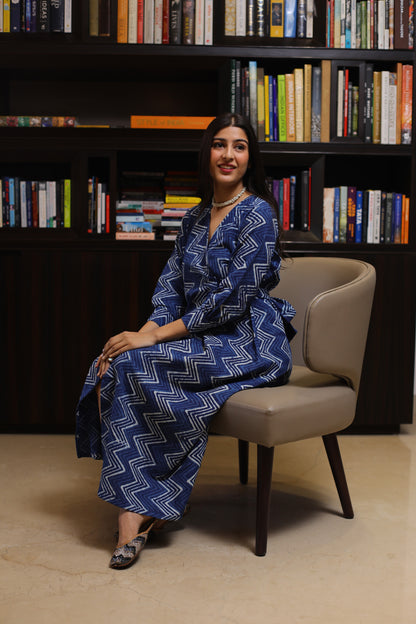 Indigo zigzag Katha Cotton Dress