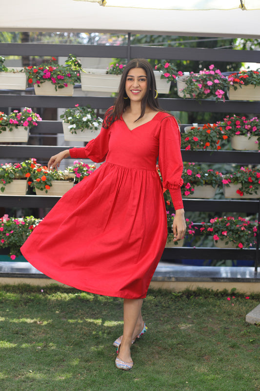 Cotton Red smocking dress