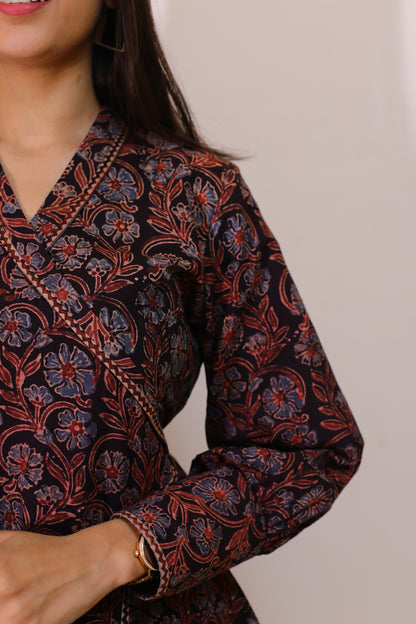 Black Ajrakh print Wrap top