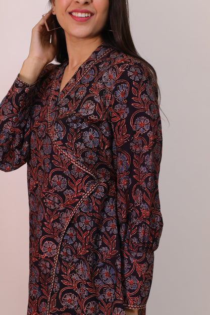Black Ajrakh print Wrap top