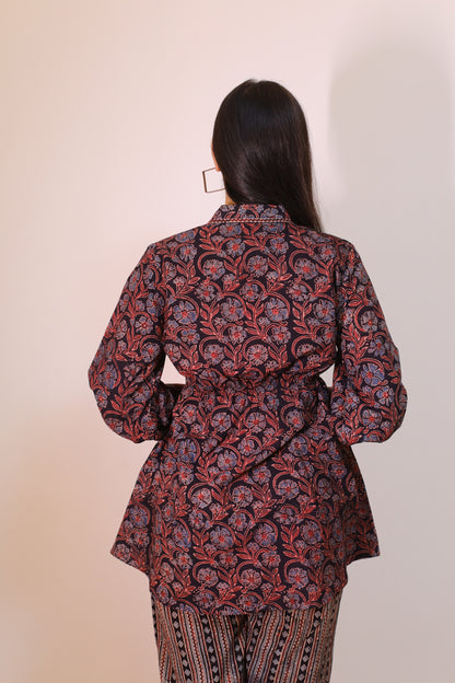 Black Ajrakh print Wrap top