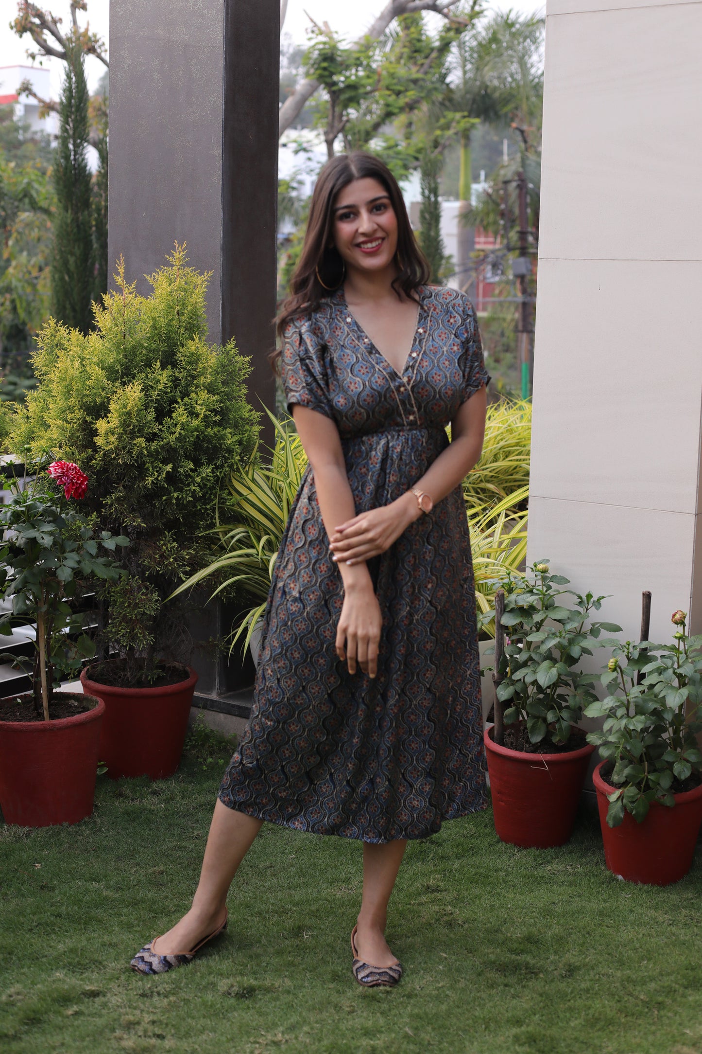 Kaftan Style neck beaded Modal Dress