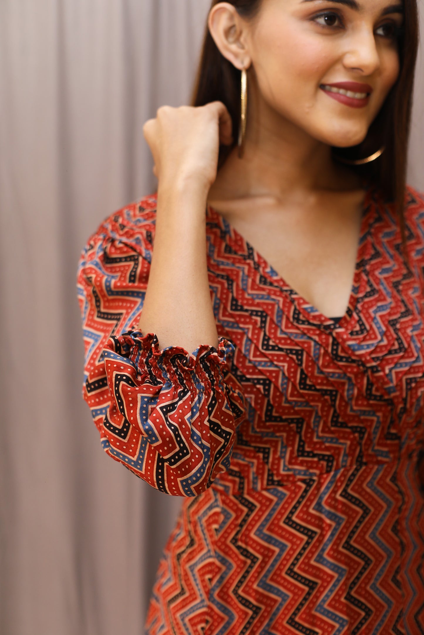Zigzag yoke Pleated Modal Dress