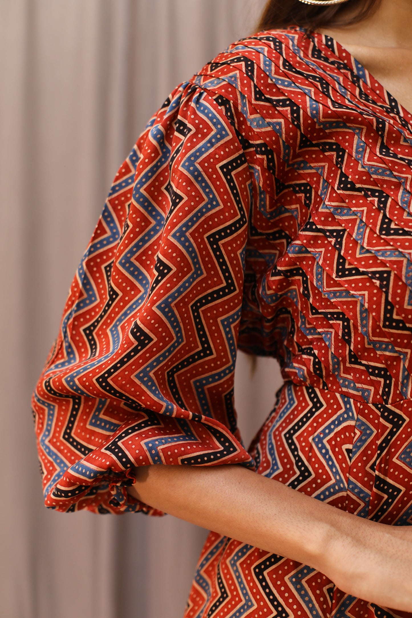 Zigzag yoke Pleated Modal Dress