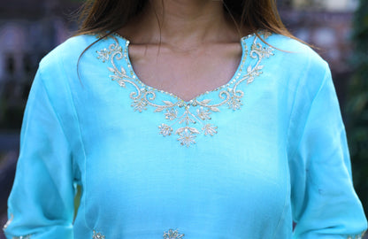 Sky blue Chanderi Zardozi suitset