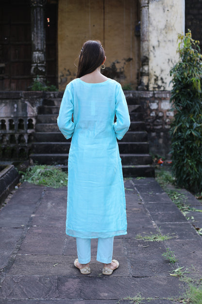 Sky blue Chanderi Zardozi suitset