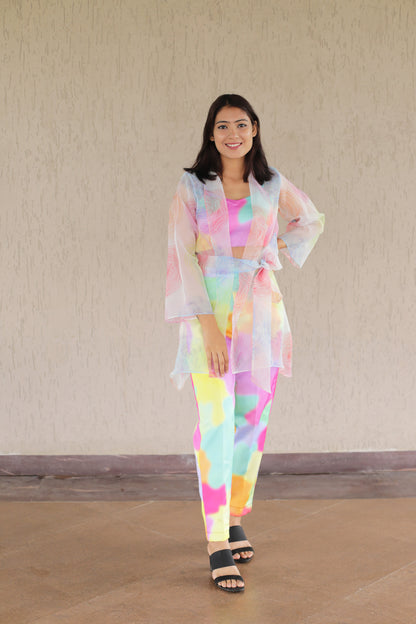 Multicolor Co-ord with Organza Shrug