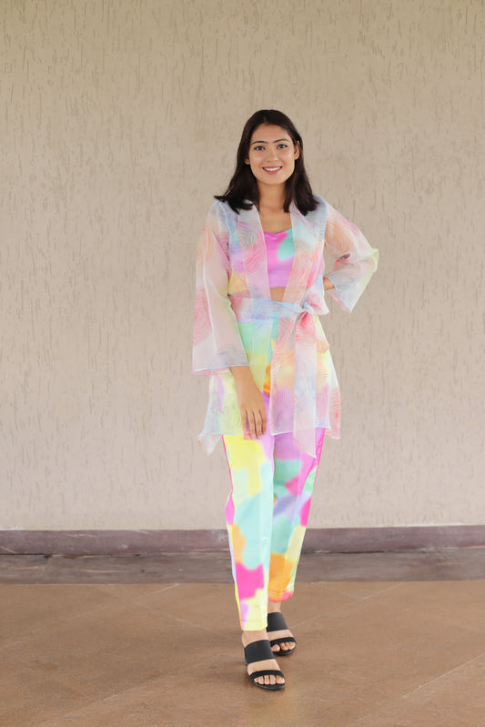 Multicolor Co-ord with Organza Shrug