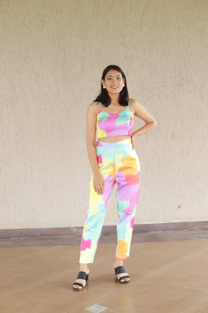 Multicolor Co-ord with Organza Shrug
