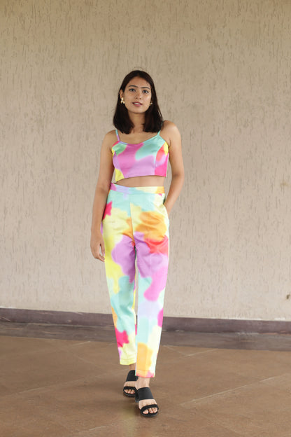Multicolor Co-ord with Organza Shrug