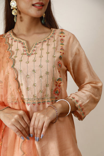Light Peach chanderi suit with silk embroidery