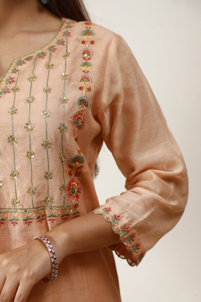 Light Peach chanderi suit with silk embroidery
