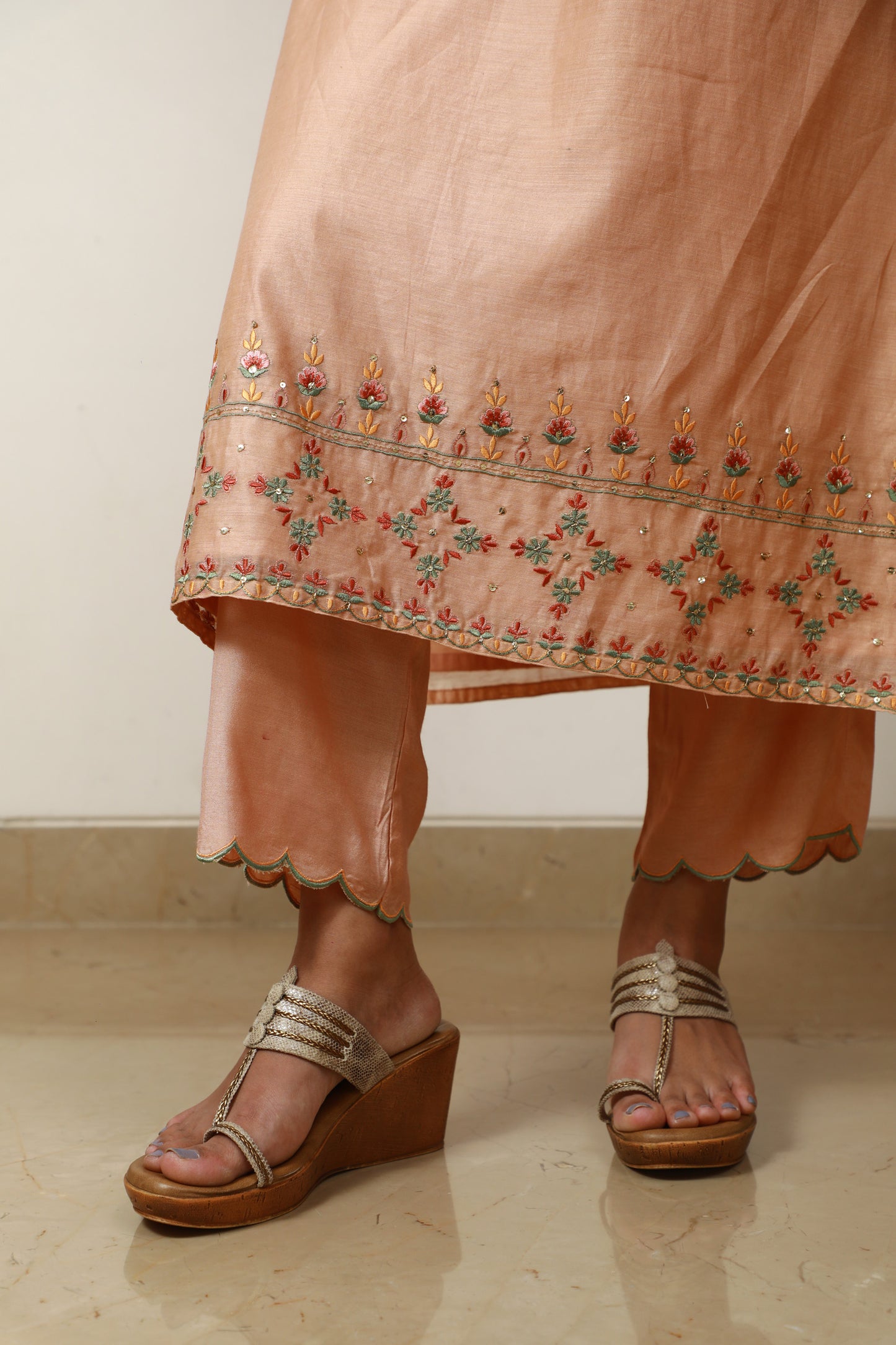 Light Peach chanderi suit with silk embroidery