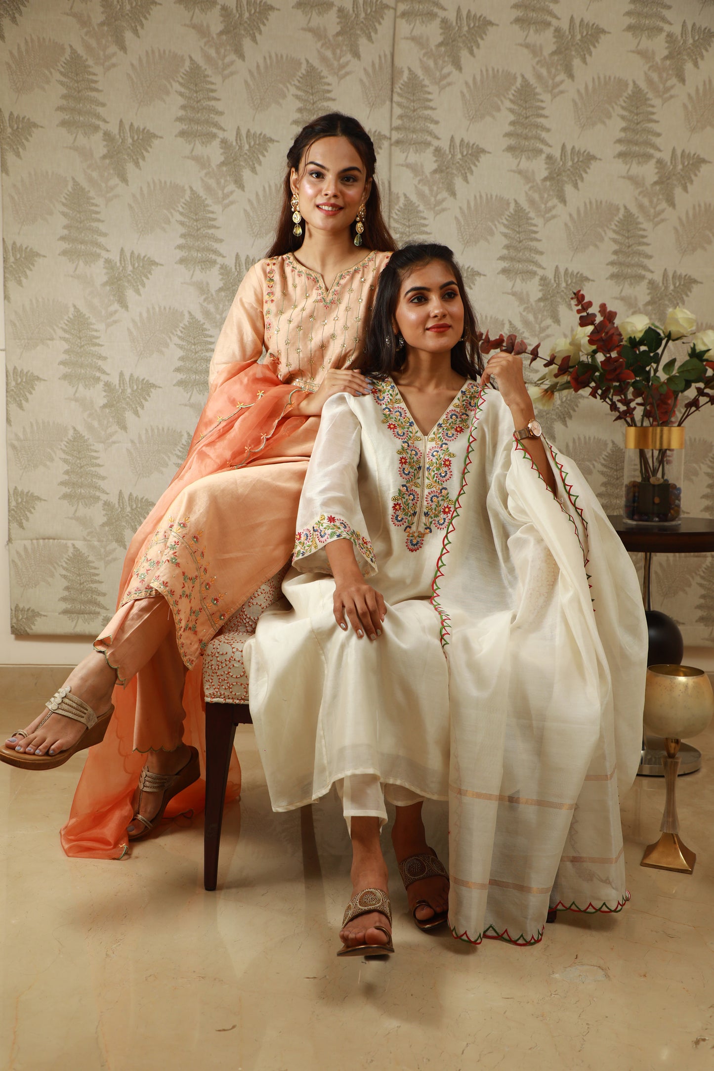 Light Peach chanderi suit with silk embroidery
