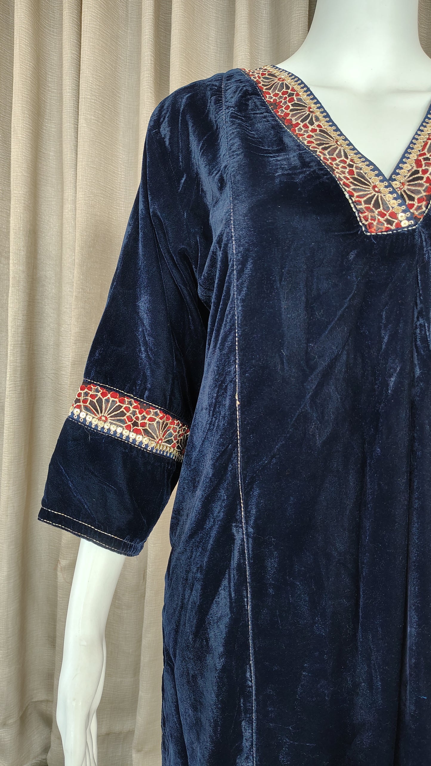 Navy Blue Red embroidered  Velvet Kurta and Pant