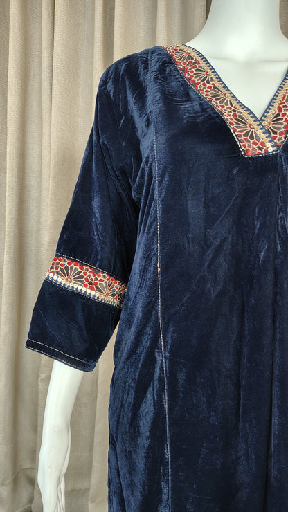 Navy Blue Red embroidered  Velvet Kurta and Pant