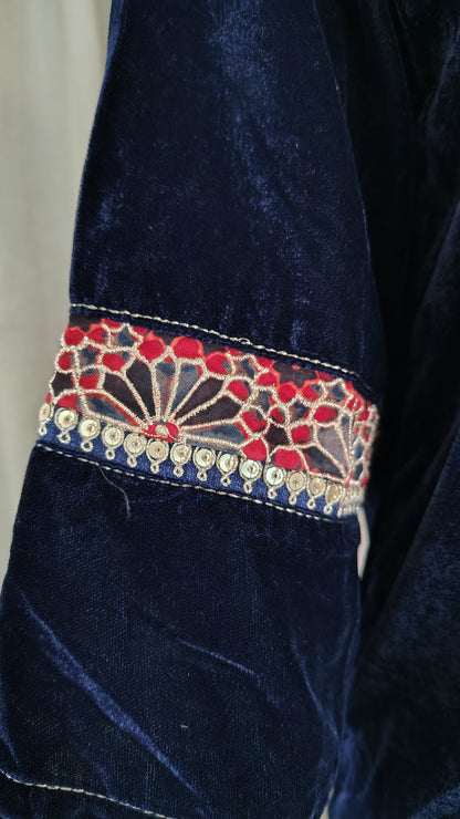 Navy Blue Red embroidered  Velvet Kurta and Pant