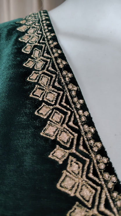 Green Velvet Zari Embroidered Kurta and Pant