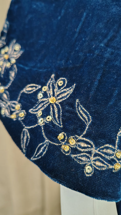 Teal Blue Zari Embroidered Beaded Velvet Kurta and Pant