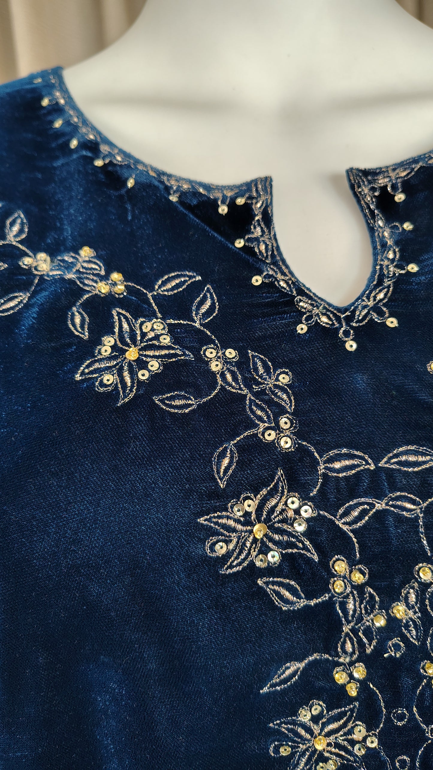 Teal Blue Zari Embroidered Beaded Velvet Kurta and Pant