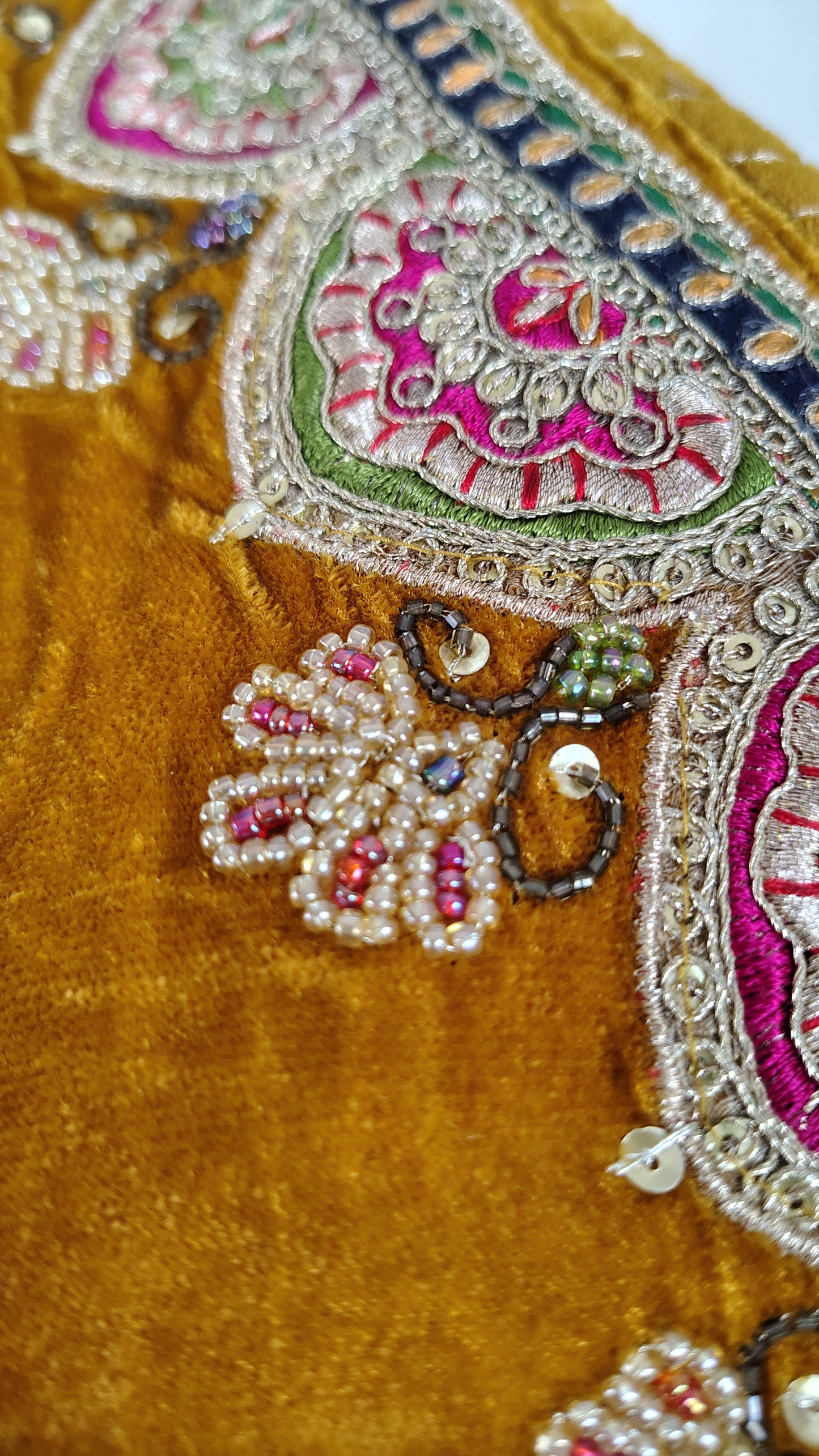 Mustard Zari Silk Thread embellished Beaded Velvet Kurta and Pant