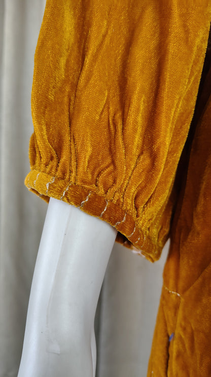 Mustard Zari Silk Thread embellished Beaded Velvet Kurta and Pant