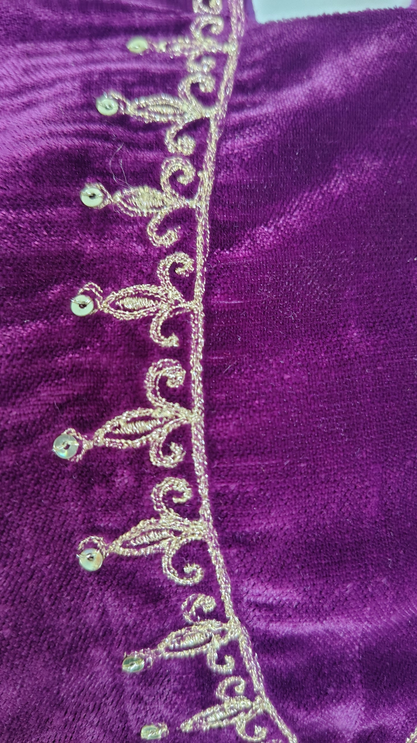 Purple Zari Sequence Embellished Velvet Kurta and Pant