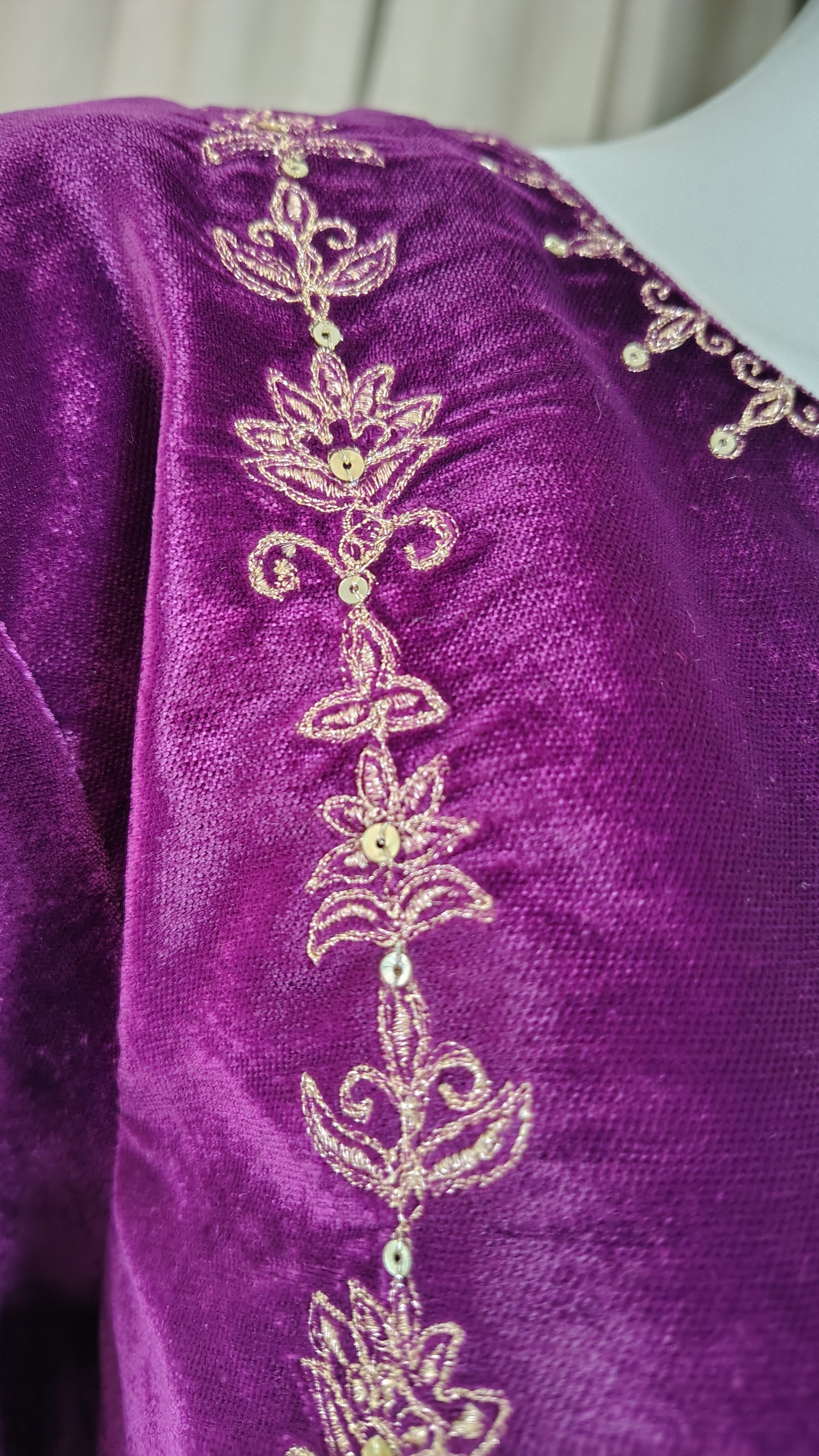 Purple Zari Sequence Embellished Velvet Kurta and Pant
