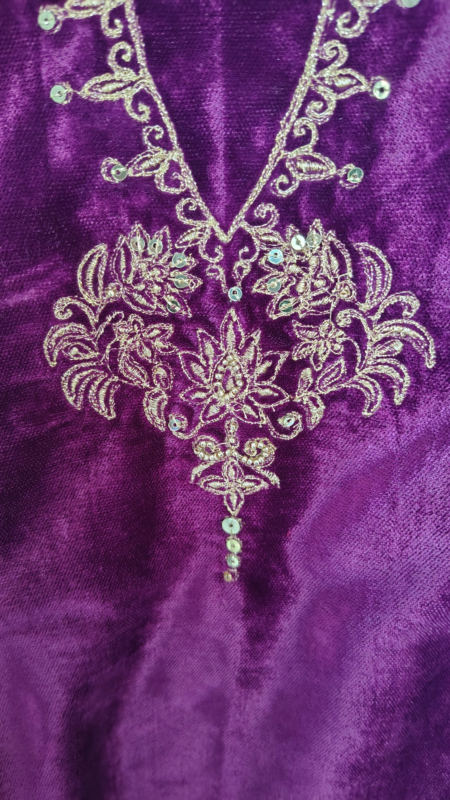 Purple Zari Sequence Embellished Velvet Kurta and Pant