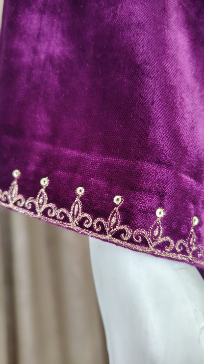 Purple Zari Sequence Embellished Velvet Kurta and Pant