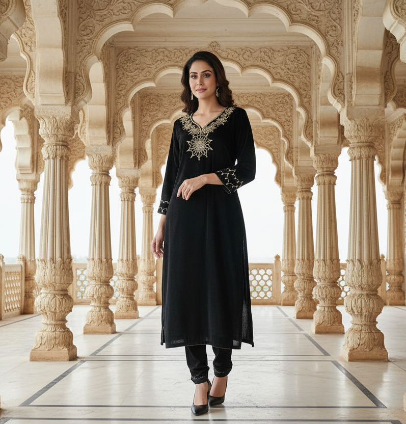 Black zari sequence embellished Kurta and pant