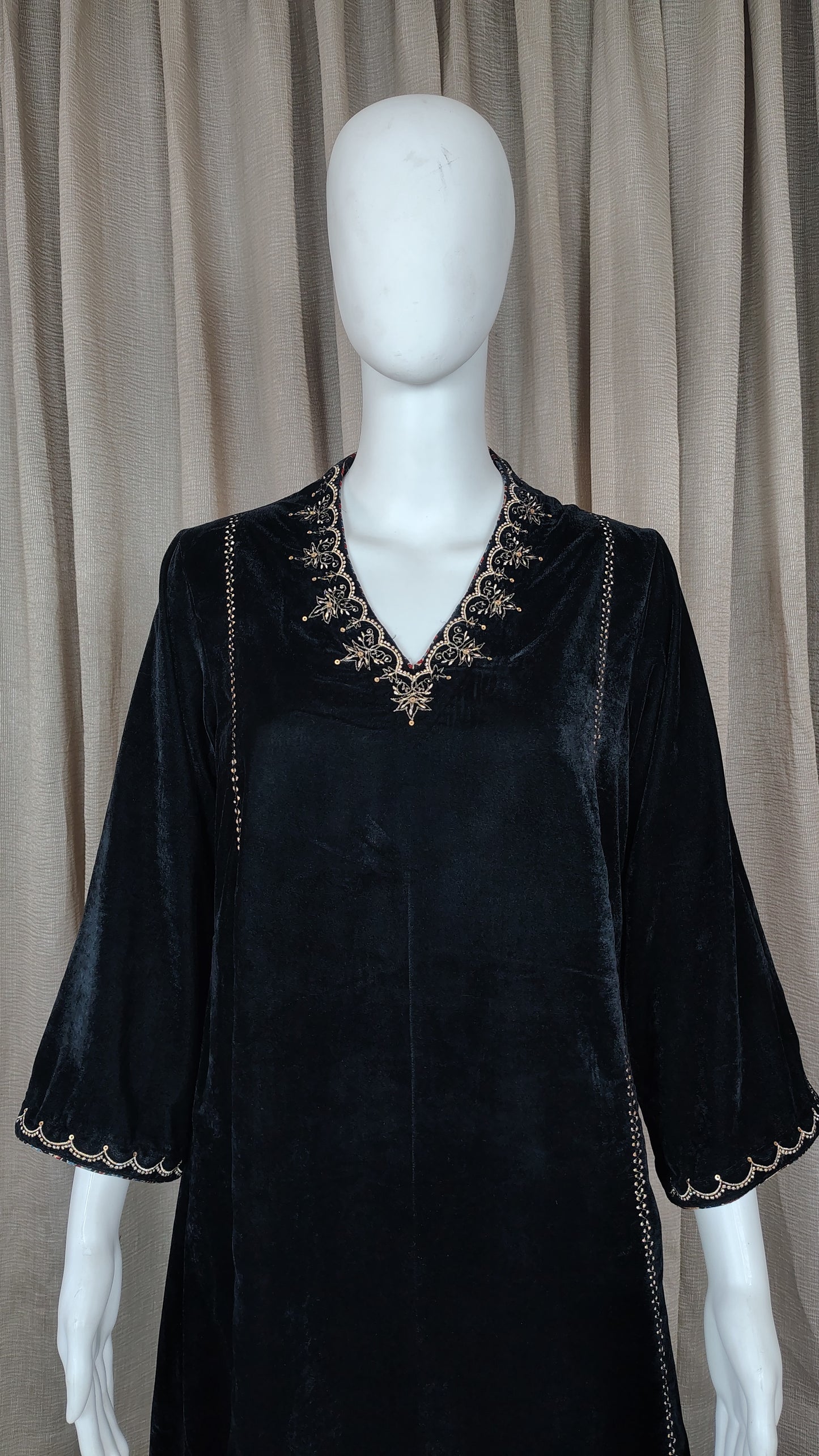 Black Velvet High neck zari embroidered Kurta and Pant