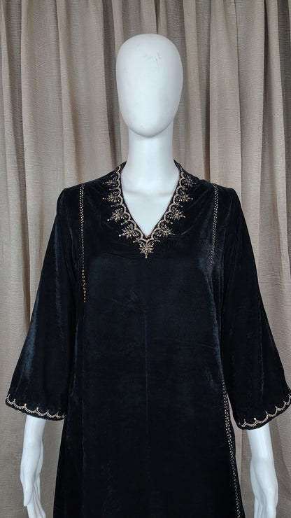 Black Velvet High neck zari embroidered Kurta and Pant