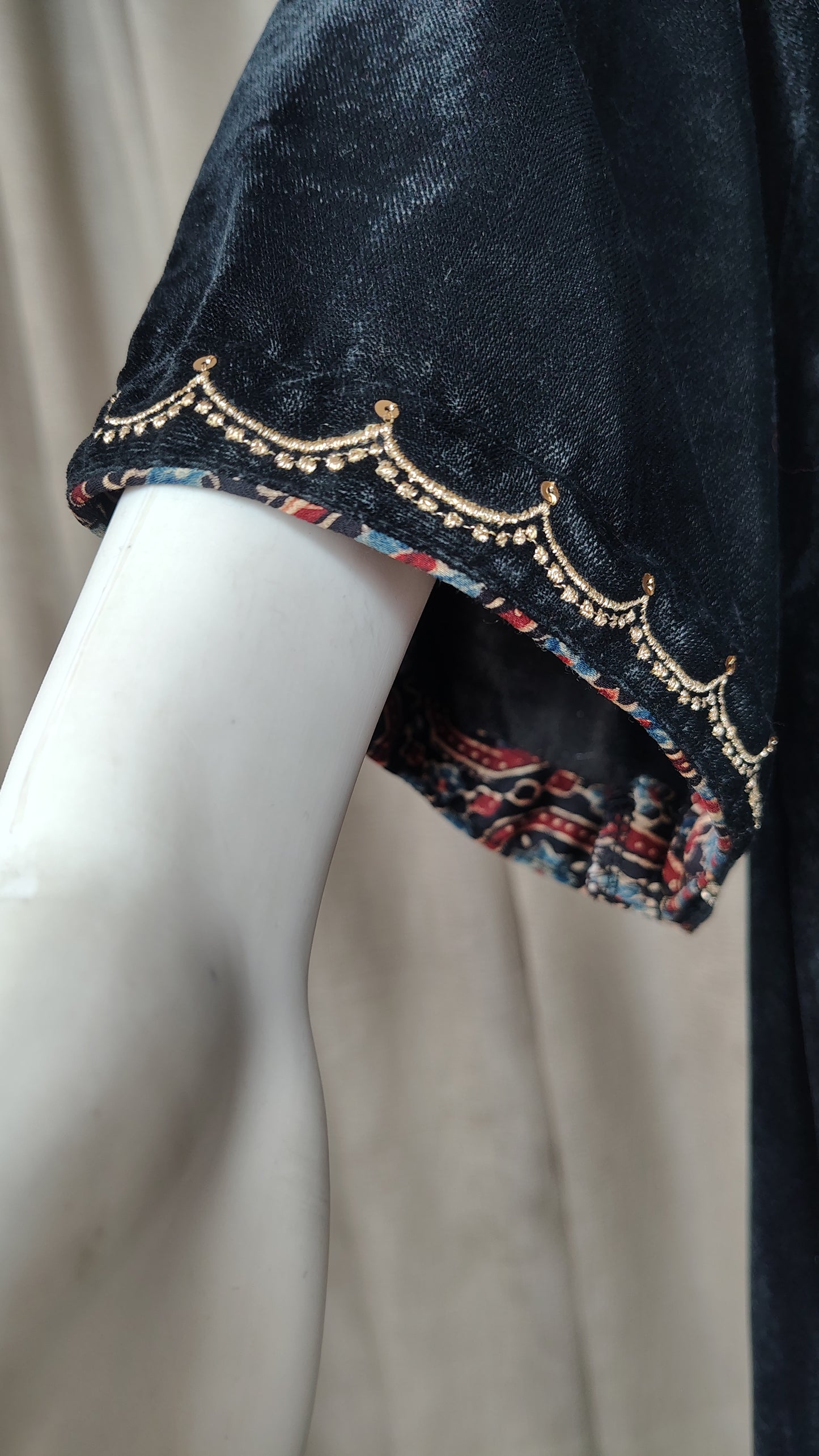 Black Velvet High neck zari embroidered Kurta and Pant