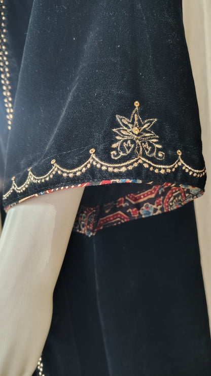 Black Velvet High neck zari embroidered Kurta and Pant