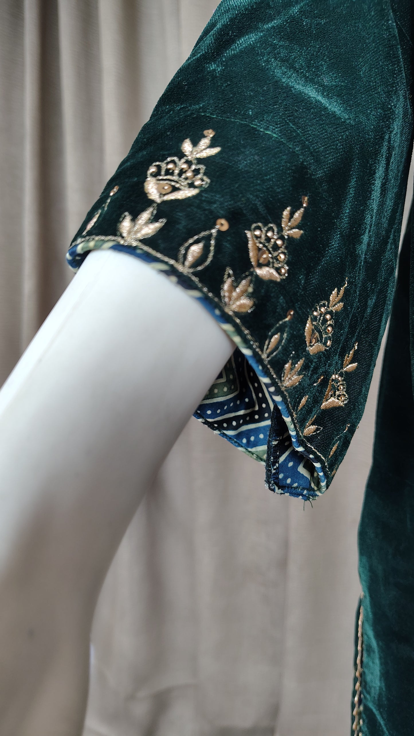 Bottlegreen velvet with zari zardozi embellishments Kurta and pant