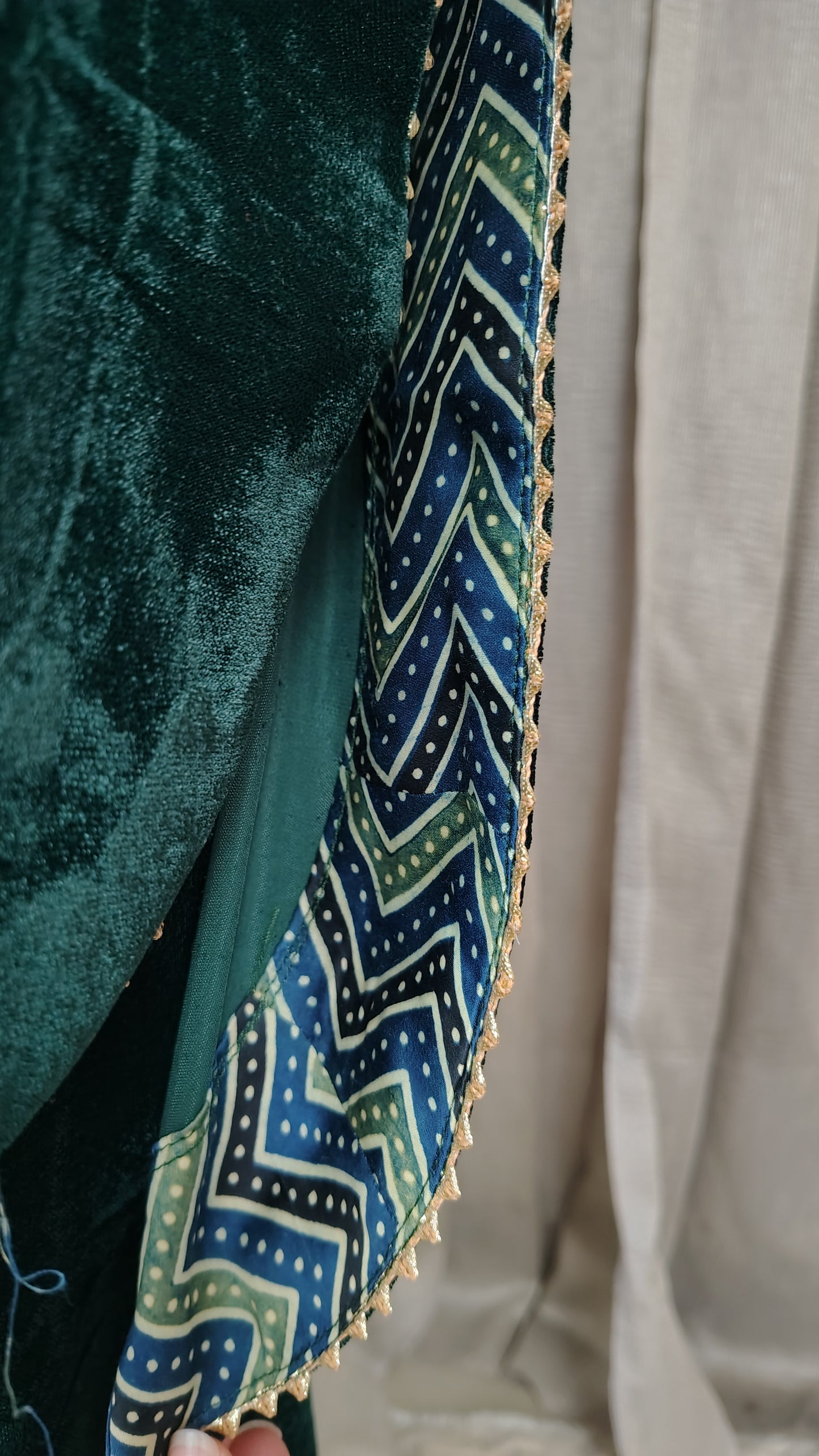Bottlegreen velvet with zari zardozi embellishments Kurta and pant