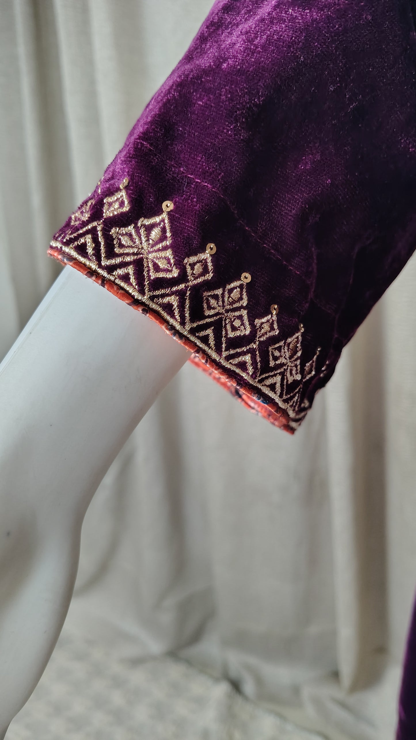 Wine color velvet zari Embroidered Kurta Pant