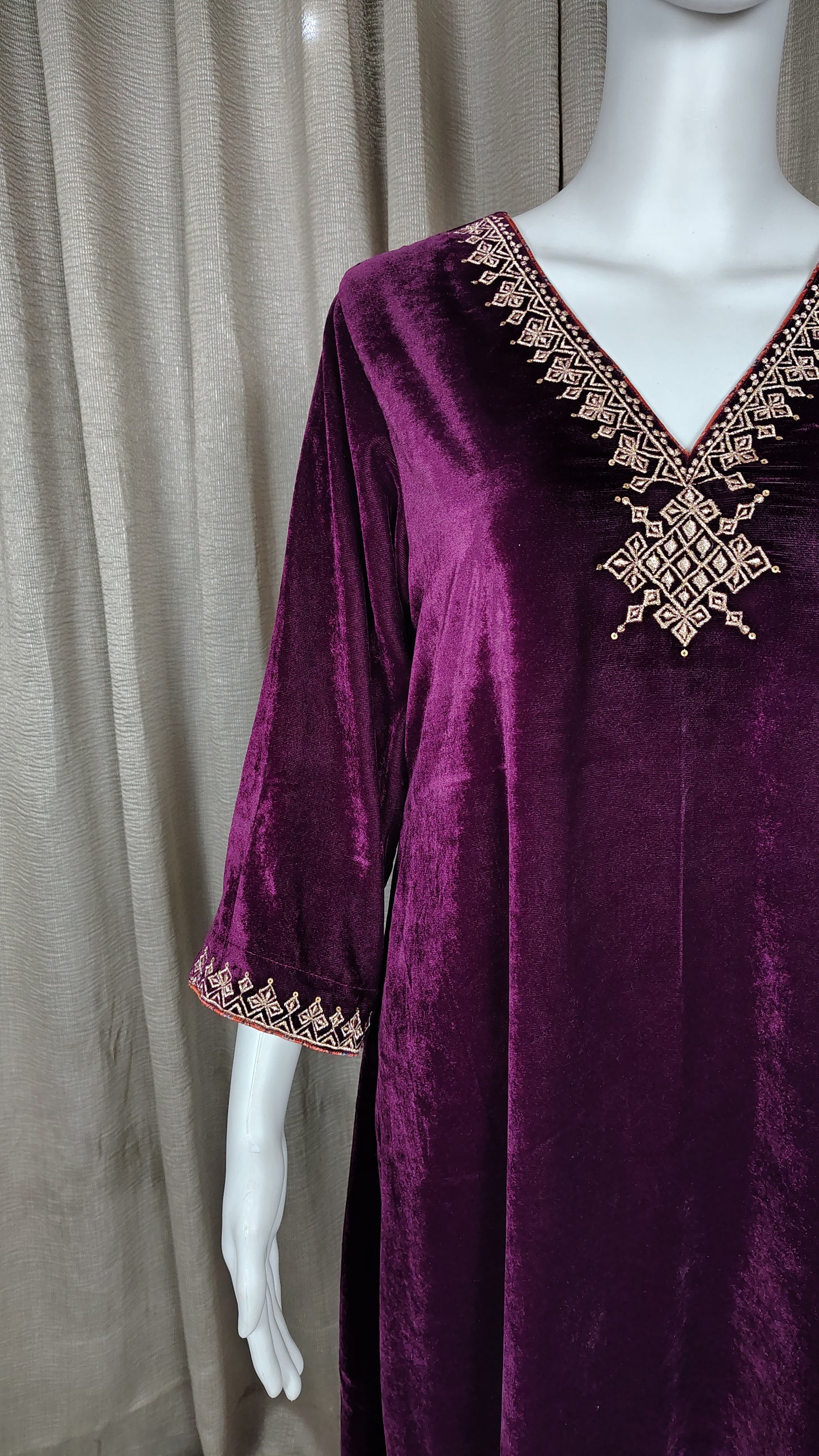 Wine color velvet zari Embroidered Kurta Pant