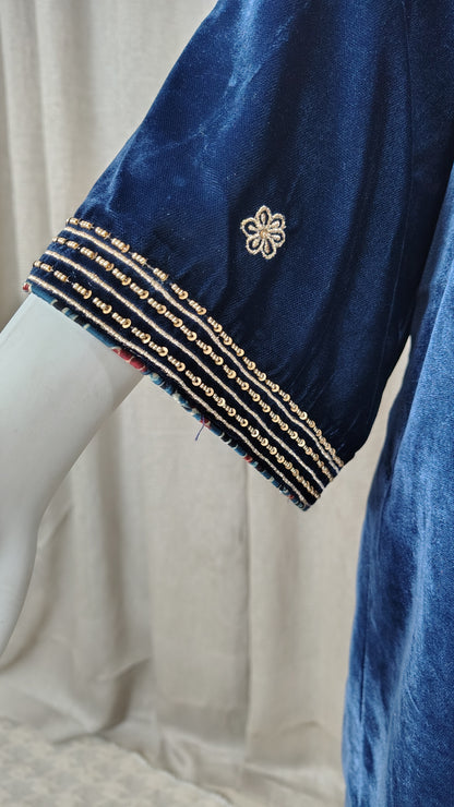 Peacock blue floral embroidered kurta pant