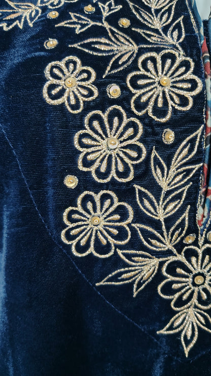 Peacock blue floral embroidered kurta pant